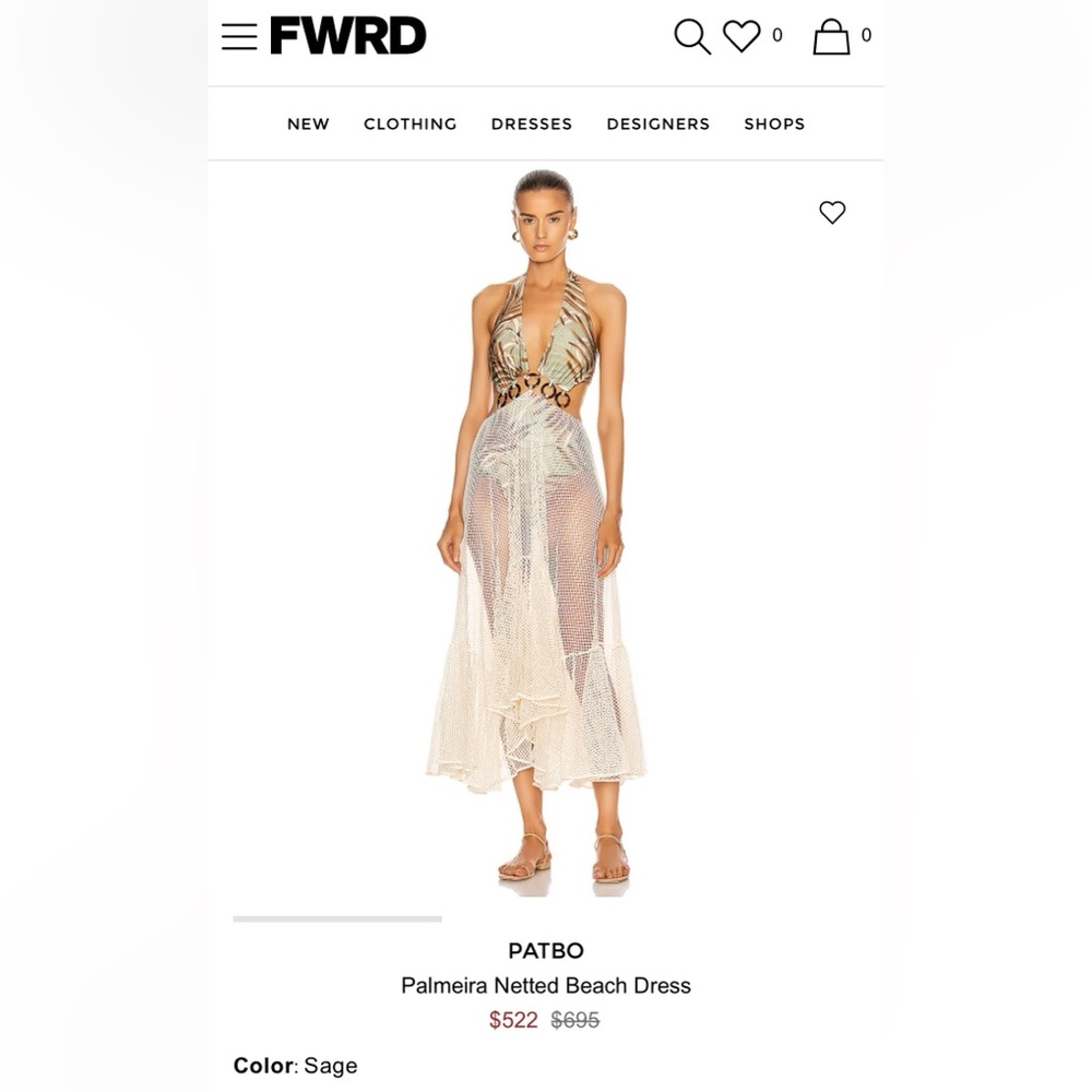 PatBO Sage and Cream Palmera Netted Backless Beach Dress - Picture 1 of 7